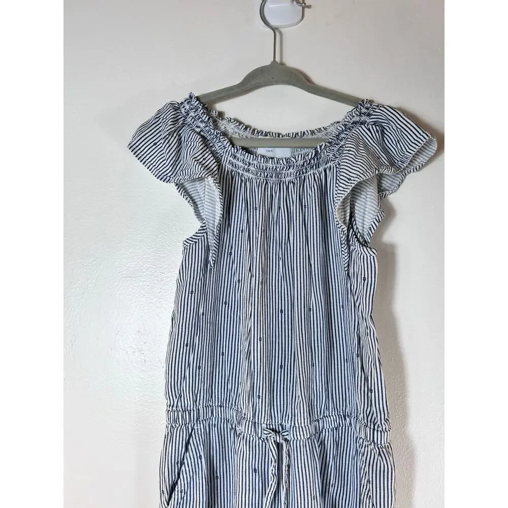 OLD NAVY Girl’s Striped Ruffle Cap Sleeve Jumpsuit / Size: S 6-7